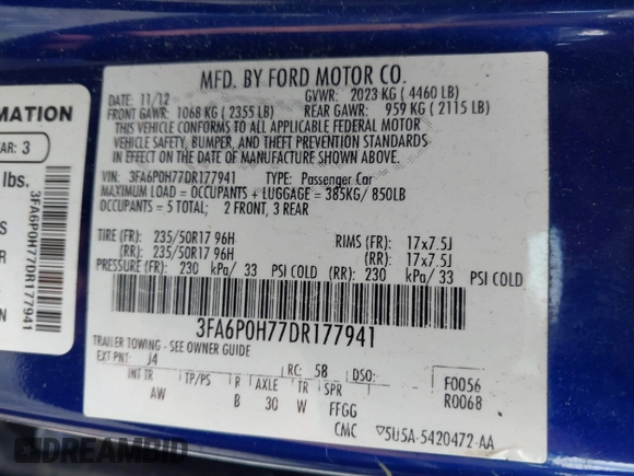 2013 Ford Fusion SE с VIN 3FA6P0H77DR177941, выставлен на аукционе IAAI как лот 42503920 с пробегом 235 699 миль миль и . История ставок и продаж доступна на DreamBid. Изображение 9.