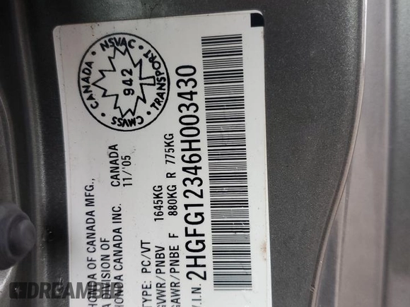 2006 Honda Civic z VIN 2HGFG12346H003430, wystawiony jako Copart lot #85204224 z przebiegiem 338 824 mil mil oraz Czysty tytuł • Clean title. Historia ofert i sprzedaży dostępna na DreamBid. Obrazek 13.
