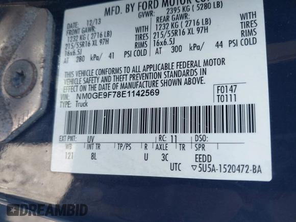 2014 Ford Transit Connect XLT with VIN NM0GE9F78E1142569, listed as a IAAI auction lot 42054742 with 61,604 mi miles and . Bid and sale history available at DreamBid. Image 9.
