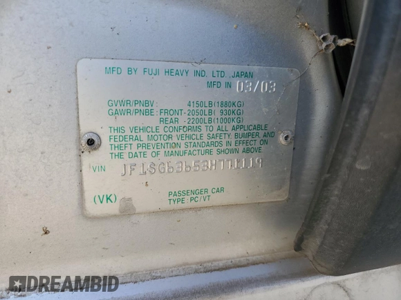 2003 Subaru Forester X with VIN JF1SG63653H771119, listed as a Copart auction lot 89327755 with 211,681 mi miles and Salvage Title. Bid and sale history available at carsss.com. Image 13.