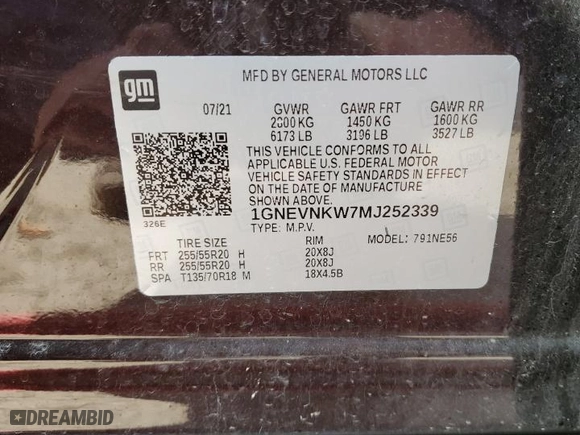 2021 Chevrolet Traverse High Country with VIN 1GNEVNKW7MJ252339, listed as a Copart auction lot 47256785 with 70,788 mi miles and Salvage Title. Bid and sale history available at carsss.com. Image 14.