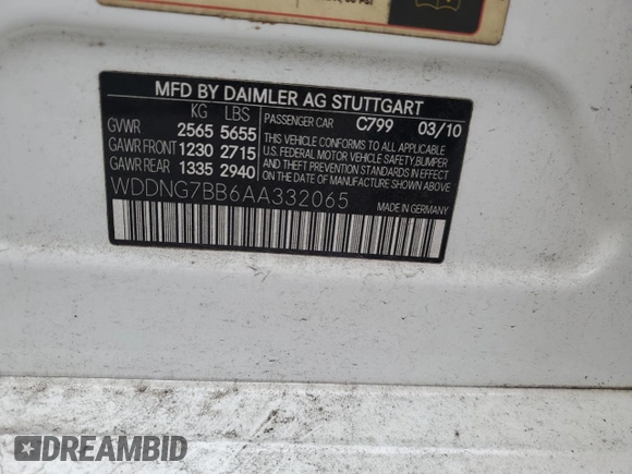 2010 Mercedes-Benz S 550 with VIN WDDNG7BB6AA332065, listed as a Copart auction lot 55071685 with 209,325 mi miles and Salvage Title. Bid and sale history available at DreamBid. Image 12.