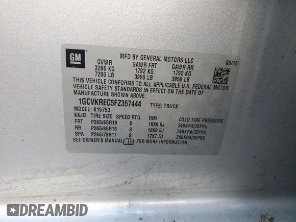 2015 Chevrolet Silverado 1500 LT with VIN 1GCVKREC5FZ357444, listed as a Copart auction lot 49893195 with 96,264 mi miles and Clean Title. Bid and sale history available at carsss.com. Image 12.