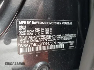 2015 BMW 7 Series 740Li with VIN WBAYE4C52FD947509, listed as a Copart auction lot 49269705 with 80,111 mi miles and Salvage Title. Bid and sale history available at carsss.com. Image 14.