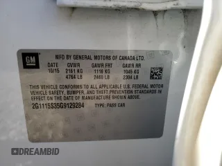 2016 Chevrolet Impala LT z VIN 2G1115S35G9129284, wystawiony jako Copart lot #53515665 z przebiegiem 125 220 mil mil oraz Szkoda całkowita • Salvage title. Historia ofert i sprzedaży dostępna na DreamBid. Obrazek 14.