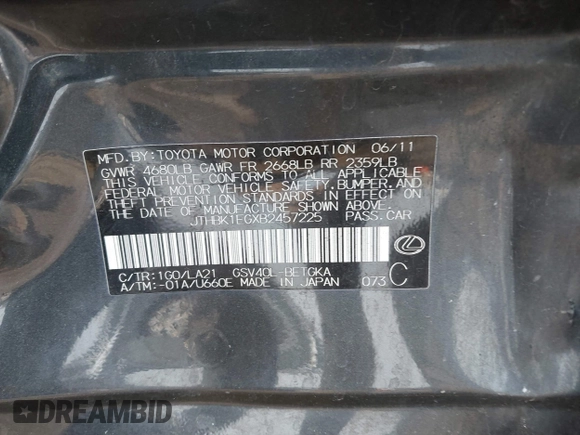 2011 Lexus ES 330 с VIN JTHBK1EGXB2457225, выставлен на аукционе IAAI как лот 42402310 с пробегом 165 371 миль миль и . История ставок и продаж доступна на DreamBid. Изображение 9.