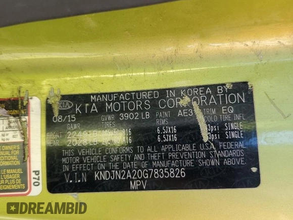 2016 Kia Soul with VIN KNDJN2A20G7835826, listed as a Copart auction lot 54736525 with 166,260 mi miles and Salvage Title. Bid and sale history available at carsss.com. Image 13.