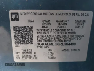 2024 GMC Terrain SLE с VIN 3GKALMEG8RL384400, выставлен на аукционе IAAI как лот 42358557 с пробегом 3 245 миль миль и . История ставок и продаж доступна на DreamBid. Изображение 9.