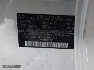 2019 Hyundai Sonata Sport with VIN 5NPE34AF9KH813933, listed as a IAAI auction lot 40777165 with 112,654 mi miles. Bid and sale history available at carsss.com. Image 9.