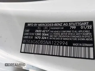 2022 Mercedes-Benz S-Class S 500 with VIN W1K6G6DB5NA122994, listed as a IAAI auction lot 41603816 with 1 mi miles. Bid and sale history available at carsss.com. Image 9.