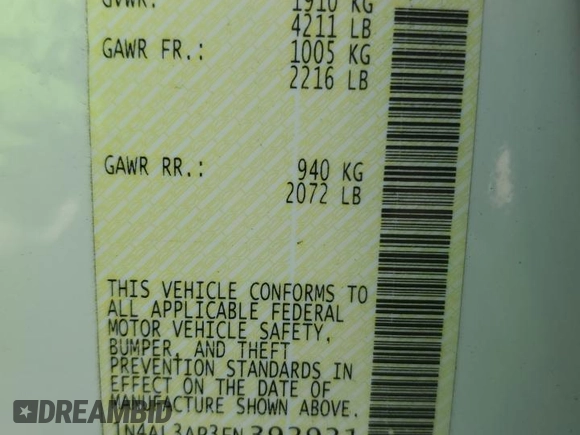 2015 Nissan Altima 2.5 with VIN 1N4AL3AP3FN392921, listed as a Copart auction lot 47832595 with Not provided miles and Salvage title. Bid and sale history available at DreamBid. Image 14.
