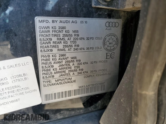 2017 Audi Q7 Premium Plus z VIN WA1LAAF79HD016667, wystawiony jako Copart lot #51255925 z przebiegiem 141 949 mil mil oraz Szkoda całkowita • Salvage title. Historia ofert i sprzedaży dostępna na DreamBid. Obrazek 13.