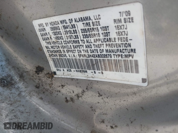2010 Honda Odyssey EX with VIN 5FNRL3H42AB002679, listed as a IAAI auction lot 42692701 with 179,905 mi miles and . Bid and sale history available at DreamBid. Image 9.