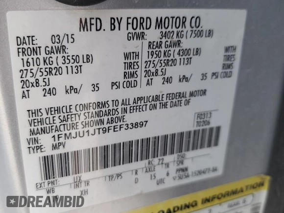 2015 Ford Expedition XLT z VIN 1FMJU1JT9FEF33897, wystawiony jako Copart lot #53731335 z przebiegiem 103 761 mil mil oraz Szkoda całkowita • Salvage title. Historia ofert i sprzedaży dostępna na DreamBid. Obrazek 13.