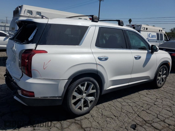 2021 Hyundai Palisade SEL z VIN KM8R44HE7MU222869, wystawiony jako Copart lot #58271175 z przebiegiem 84 943 mil mil oraz Szkoda całkowita • Salvage title. Historia ofert i sprzedaży dostępna na DreamBid. Obrazek 3.