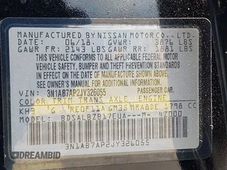 2018 Nissan Sentra S with VIN 3N1AB7AP2JY326055, listed as a IAAI auction lot 42221477 with 123,570 mi miles and . Bid and sale history available at DreamBid. Image 9.