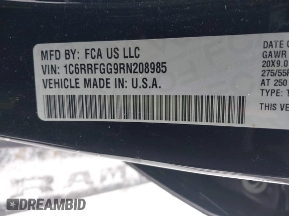 2024 Ram 1500 Tradesman with VIN 1C6RRFGG9RN208985, listed as a IAAI auction lot 41705580 with 7,602 mi miles and . Bid and sale history available at DreamBid. Image 9.