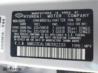 2021 Hyundai Tucson Sport with VIN KM8J3CAL1MU382233, listed as a IAAI auction lot 41378843 with 41,249 mi miles. Bid and sale history available at carsss.com. Image 9.