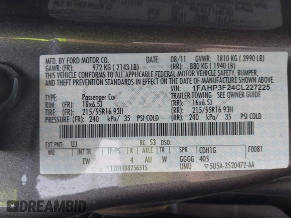 2012 Ford Focus SE z VIN 1FAHP3F24CL227225, wystawiony jako IAAI lot #42389939 z przebiegiem 135 197 mil mil oraz . Historia ofert i sprzedaży dostępna na DreamBid. Obrazek 9.