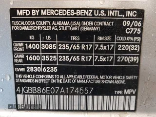2007 Mercedes-Benz M 350 with VIN 4JGBB86E07A174557, listed as a IAAI auction lot 41986551 with 138,697 mi miles and . Bid and sale history available at DreamBid. Image 9.
