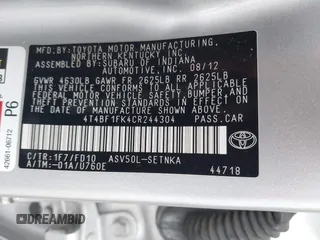 2012 Toyota Camry L z VIN 4T4BF1FK4CR244304, wystawiony jako IAAI lot #42157209 z przebiegiem 200 851 mil mil oraz . Historia ofert i sprzedaży dostępna na DreamBid. Obrazek 9.