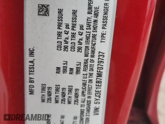 2021 Tesla Model 3 Long Range z VIN 5YJ3E1EB7MF079737, wystawiony jako Copart lot #87275824 z przebiegiem 31 380 mil mil oraz Szkoda całkowita • Salvage title. Historia ofert i sprzedaży dostępna na DreamBid. Obrazek 12.