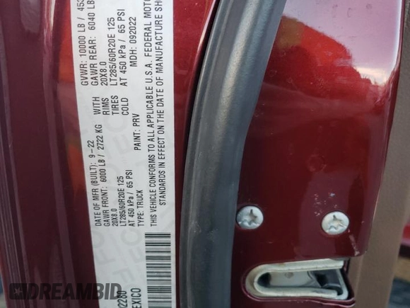 2022 Ram 2500 Laramie with VIN 3C6UR5FL5NG392280, listed as a Copart auction lot 83984734 with Not provided miles and Salvage title. Bid and sale history available at DreamBid. Image 13.