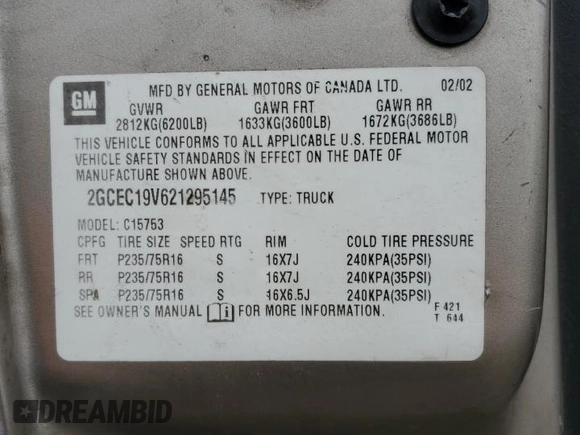 2002 Chevrolet Silverado 1500 LS with VIN 2GCEC19V621295145, listed as a Copart auction lot 50773795 with 245,920 mi miles and Salvage Title. Bid and sale history available at DreamBid. Image 15.