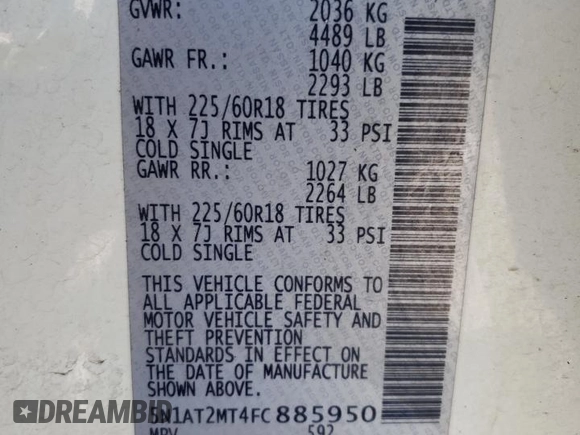 2015 Nissan Rogue S with VIN 5N1AT2MT4FC885950, listed as a Copart auction lot 53085545 with 120,303 mi miles and Salvage Title. Bid and sale history available at carsss.com. Image 14.