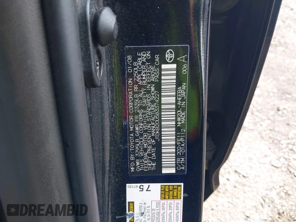 2008 Toyota Prius with VIN JTDKB20U583374227, listed as a IAAI auction lot 42742263 with Not provided miles and . Bid and sale history available at DreamBid. Image 9.
