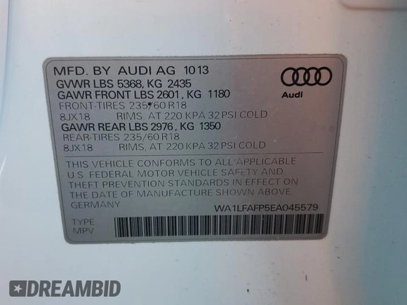 2014 Audi Q5 Premium Plus with VIN WA1LFAFP5EA045579, listed as a Copart auction lot 43961755 with 175,265 mi miles and Salvage Title. Bid and sale history available at carsss.com. Image 16.