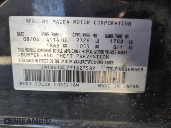 2007 Mazda 3 Mazdaspeed3 Sport z VIN JM1BK34L771627582, wystawiony jako Copart lot #49898775 z przebiegiem 171 787 mil mil oraz Szkoda całkowita • Salvage title. Historia ofert i sprzedaży dostępna na DreamBid. Obrazek 12.
