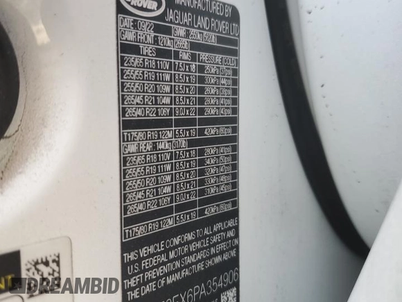 2023 Land Rover Range Rover Velar R-Dynamic S z VIN SALYT2EX6PA354906, wystawiony jako Copart lot #47023445 z przebiegiem 61 649 mil mil oraz Szkoda całkowita • Salvage title. Historia ofert i sprzedaży dostępna na DreamBid. Obrazek 12.