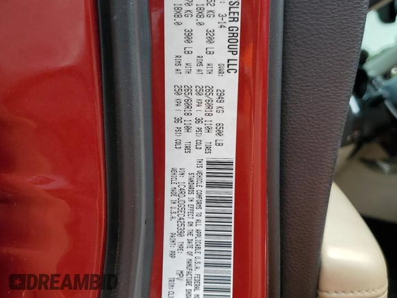 2014 Dodge Durango Limited with VIN 1C4RDJDG5EC425390, listed as a Copart auction lot 59523385 with 112,113 mi miles and Clean title. Bid and sale history available at DreamBid. Image 13.