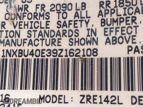 2009 Toyota Corolla с VIN 1NXBU40E39Z162108, выставлен на аукционе IAAI как лот 42396590 с пробегом 249 324 миль миль и . История ставок и продаж доступна на DreamBid. Изображение 9.