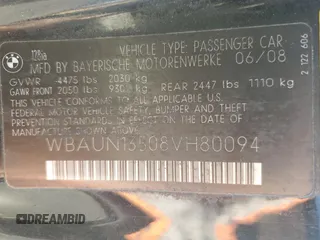 2008 BMW 1 Series 128i with VIN WBAUN13508VH80094, listed as a Copart auction lot 78333574 with 134,255 mi miles and Salvage Title. Bid and sale history available at DreamBid. Image 12.