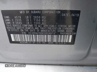 2019 Subaru Legacy Premium z VIN 4S3BNAF65K3034819, wystawiony jako IAAI lot #42456414 z przebiegiem 105 907 mil mil oraz . Historia ofert i sprzedaży dostępna na DreamBid. Obrazek 9.