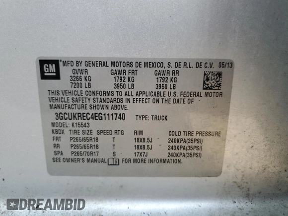 2014 Chevrolet Silverado 1500 LT with VIN 3GCUKREC4EG111740, listed as a Copart auction lot 47727325 with 163,974 mi miles and Clean Title. Bid and sale history available at DreamBid. Image 12.