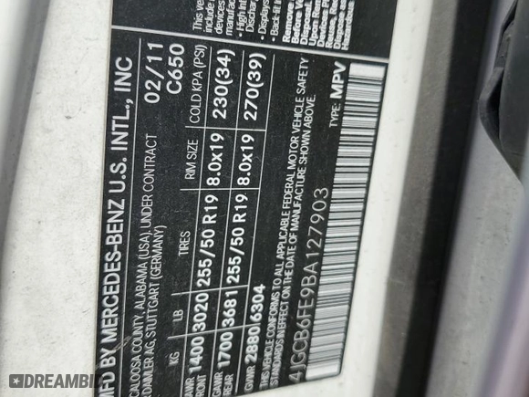 2011 Mercedes-Benz R-Class R 350 with VIN 4JGCB6FE9BA127903, listed as a Copart auction lot 75430944 with 0 mi miles and Salvage Title. Bid and sale history available at carsss.com. Image 14.