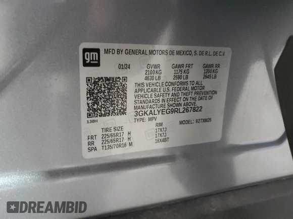 2024 GMC Terrain AT4 with VIN 3GKALYEG9RL267822, listed as a Copart auction lot 87405664 with 5,554 mi miles and Salvage Title. Bid and sale history available at DreamBid. Image 15.