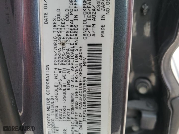 2003 Toyota 4Runner SR5 with VIN JTEZU14R630007559, listed as a Copart auction lot 45671505 with 146,321 mi miles and Salvage Title. Bid and sale history available at carsss.com. Image 13.