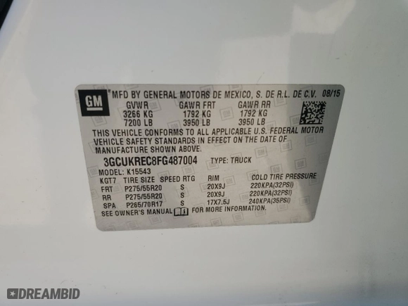 2015 Chevrolet Silverado 1500 LT with VIN 3GCUKREC8FG487004, listed as a Copart auction lot 84532764 with 159,571 mi miles and Salvage Title. Bid and sale history available at carsss.com. Image 15.