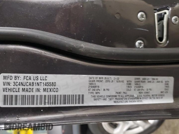 2022 Jeep Compass Sport z VIN 3C4NJCAB1NT145580, wystawiony jako Copart lot #47773065 z przebiegiem Nie podano mil oraz Szkoda całkowita • Salvage title. Historia ofert i sprzedaży dostępna na DreamBid. Obrazek 16.