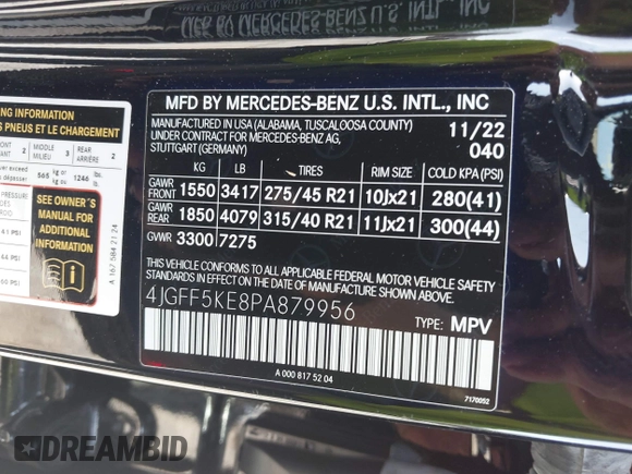 2023 Mercedes-Benz GLS 450 with VIN 4JGFF5KE8PA879956, listed as a IAAI auction lot 42116136 with 41,375 mi miles and . Bid and sale history available at DreamBid. Image 9.