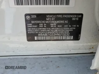 2017 BMW 3 Series 320i with VIN WBA8E1G53HNU13232, listed as a Copart auction lot 49225525 with 0 mi miles and Salvage Title. Bid and sale history available at carsss.com. Image 12.