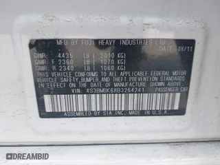 2011 Subaru Legacy 2.5i Ltd Pwr Moon with VIN 4S3BMBK68B3264241, listed as a IAAI auction lot 42088961 with 137,972 mi miles. Bid and sale history available at carsss.com. Image 9.