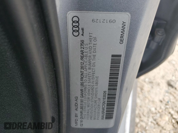 2016 Audi A6 Premium Plus with VIN WAUGFAFC7GN153926, listed as a Copart auction lot 60462505 with 117,697 mi miles and Salvage title. Bid and sale history available at DreamBid. Image 12.