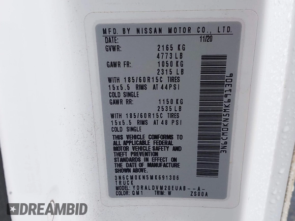 2021 Nissan NV200 SV with VIN 3N6CM0KN5MK691306, listed as a IAAI auction lot 41127160 with 86,634 mi miles and . Bid and sale history available at DreamBid. Image 9.
