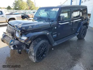 2022 Jeep Wrangler 4xe Unlimited Sahara with VIN 1C4JJXP61NW277801, listed as a Copart auction lot 48733695 with NaN miles and Salvage Title. Bid and sale history available at carsss.com. Image 1.