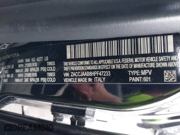 2017 Jeep Renegade Sport z VIN ZACCJAAB8HPF47233, wystawiony jako IAAI lot #42353512 z przebiegiem 88 850 mil mil oraz . Historia ofert i sprzedaży dostępna na DreamBid. Obrazek 9.